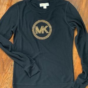 Michael Kors Long Sleeve Waffle Tee. Black.
